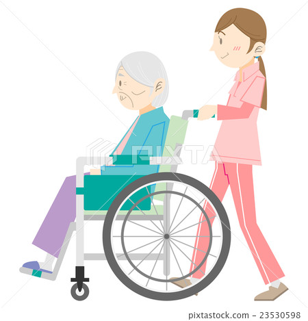 Moving with wheelchair horizontal view Moving with wheelchair horizontal view 23530598