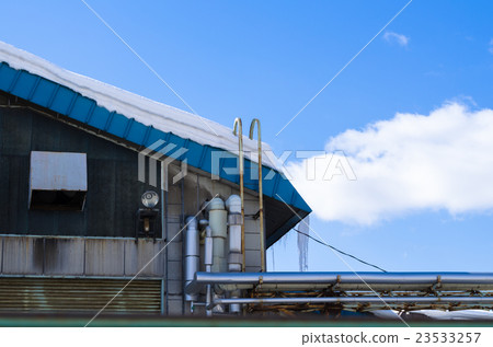 Ice pillar of roof and blue sky Ice pillar of roof and blue sky 23533257