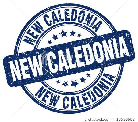 New Caledonia blue grunge round rubber stamp 23536698