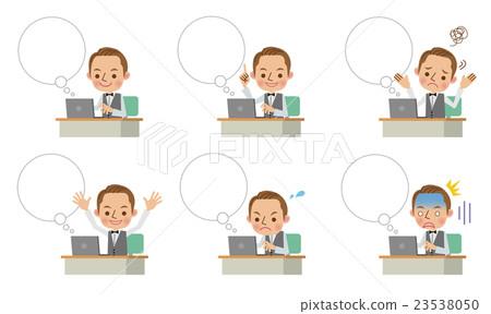 Pose set of waiter using laptop computer (6 types, with balloon) 23538050