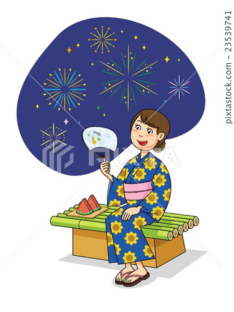 煙花和浴衣美麗的女人 煙花和浴衣美麗的女人 23539741