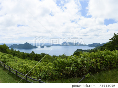 Panoramic photo of Lake Toya (view from the silo observation deck) 23543056
