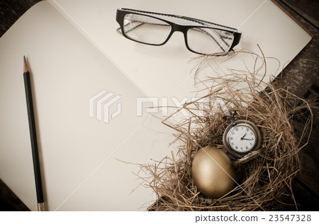golden egg, pocket watch in the nest, notebook 23547328