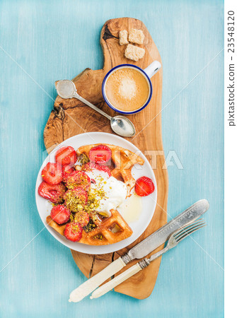 Breakfast set. Warm homemade belgium waffles with 23548120