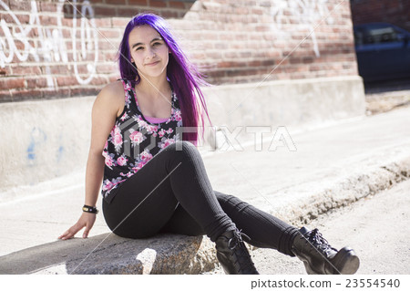 girl outside portrait with purple hair girl outside portrait with purple hair 23554540