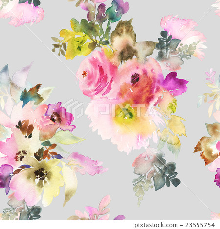 Seamless pattern with flowers watercolor - Stock Illustration [23555754 ...
