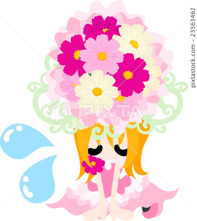 Flowers of cosmos with cute girls falling down Flowers of cosmos with cute girls falling down 23563462