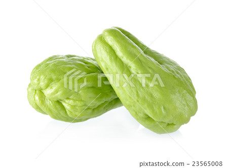 uncooked whole fresh chayote on white background 23565008