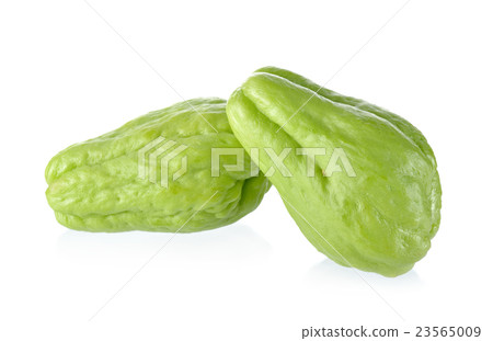 uncooked whole fresh chayote on white background 23565009