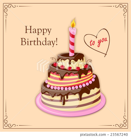 birthday card with cake tier, candle  and text 23567240