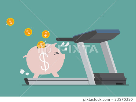 Piggy bank running on a treadmill Piggy bank running on a treadmill 23570350