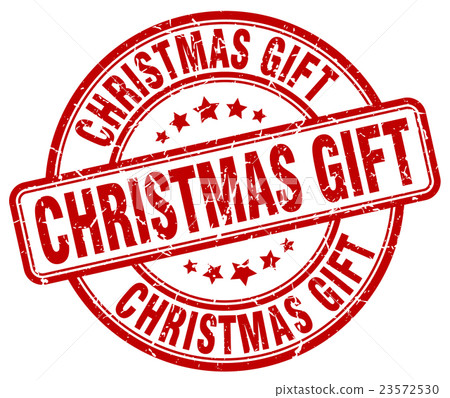 christmas gift red grunge round rubber stamp - Stock Illustration ...