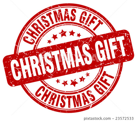 christmas gift red grunge round rubber stamp - Stock Illustration ...