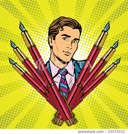 businessman and ink fountain pen icon businessman and ink fountain pen icon 23573332