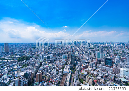 夏日的天空/東京的城市風景[新宿副中心方向的風景] 23578263