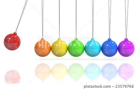 Colored Newton's cradle, pendulum. 3D rendering 23579768