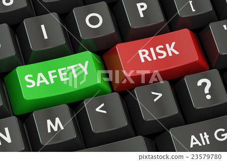 safety and risk concept on the black keyboard 23579780