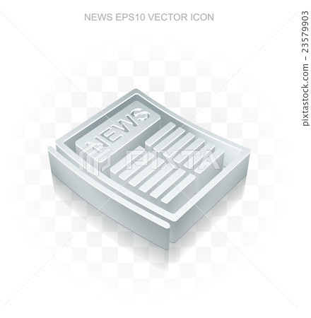 News icon: Flat metallic 3d Newspaper, transparent News icon: Flat metallic 3d Newspaper, transparent 23579903