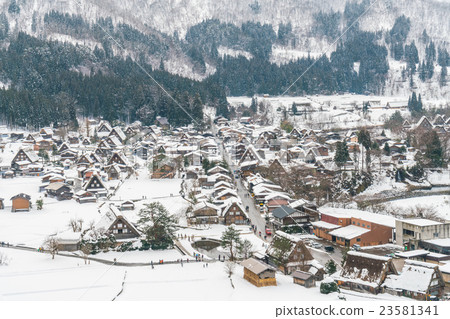 Winter Of Shirakawago with snow falling , Japan Winter Of Shirakawago with snow falling , Japan 23581341