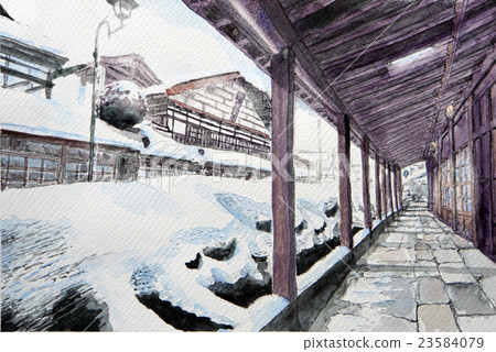 A sketch of Kuroishi City, Aomori Prefecture, depicting life in the snowy country where Gangi is located. 23584079