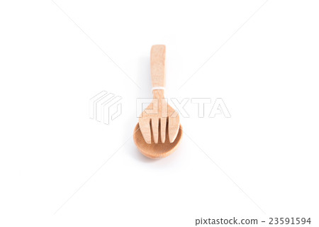 Wooden spoon and fork, on white background Wooden spoon and fork, on white background 23591594
