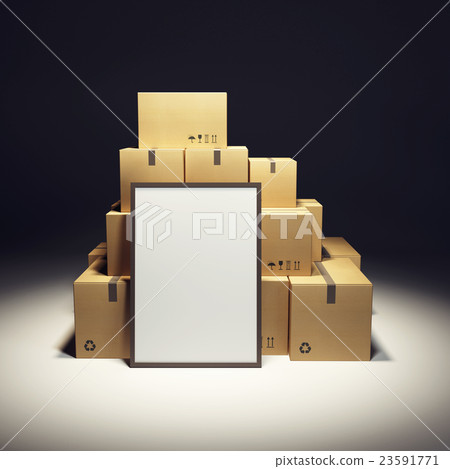 pile of cardboard box and empty billboard pile of cardboard box and empty billboard 23591771