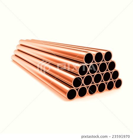 Copper round pipes, industrial background Copper round pipes, industrial background 23591970