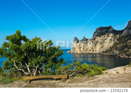 View of Blue bay and mount Karaul-Oba. Mountains 23592276