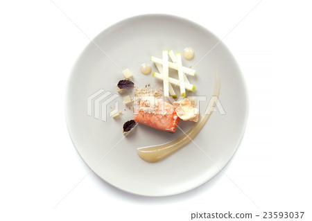 Molecular modern cuisine red fish 23593037