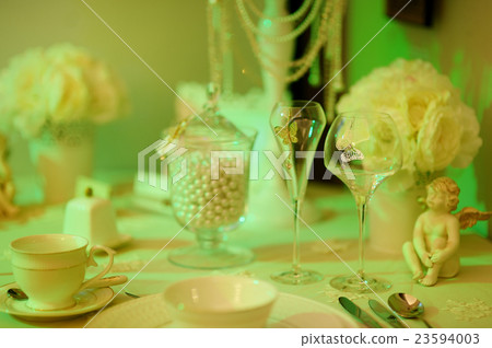 Table set for an event party or wedding reception Table set for an event party or wedding reception 23594003