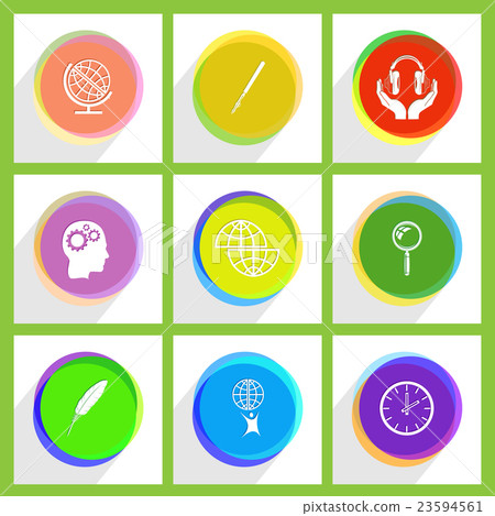 headphones in hands, magnifying glass, clock 23594561