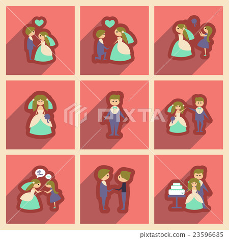 Set of flat web icons with long shadow bride and - Stock Illustration ...