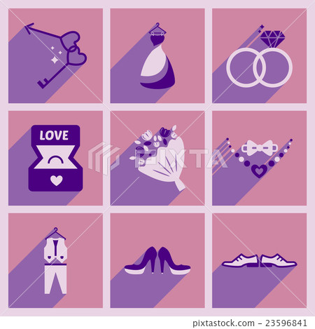 Set of flat web icons with long shadow wedding - Stock Illustration ...