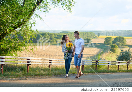 happy couple  having fun on outdoor 23597603