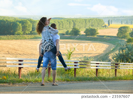 happy couple  having fun on outdoor 23597607