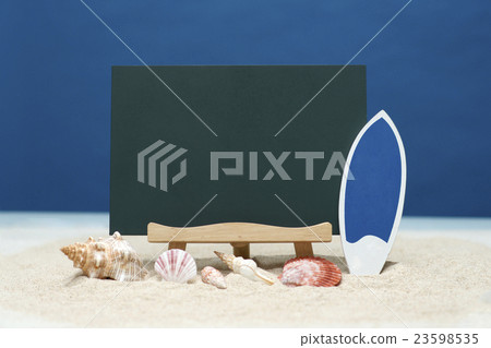 Beach surfboard and blackboard Beach surfboard and blackboard 23598535