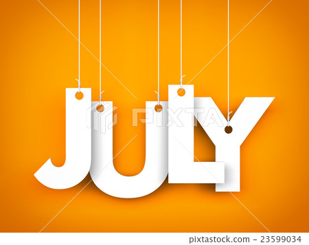 Word JULY hanging on the ropes. 3d illustration Word JULY hanging on the ropes. 3d illustration 23599034