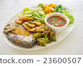 Shrimp paste with fried mackerel and vegetable 23600507