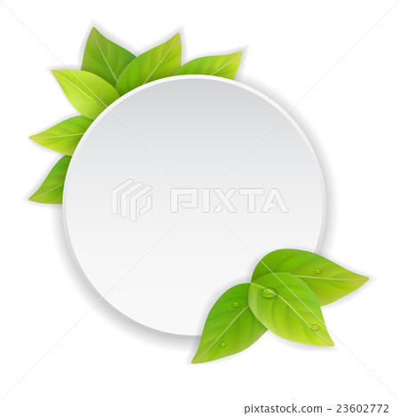 Circular paper label with green leaves - Stock Illustration [23602772 ...