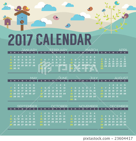 Cute Birds 2017 Printable Calendar Starts Sunday. 23604417