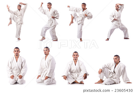 Collage of karate player in kimono isolated on 23605430