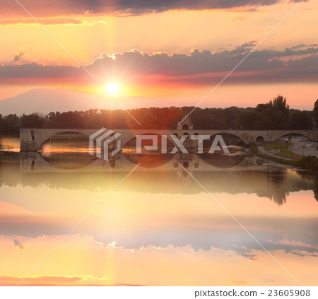 Avignon Bridge and river at sunset,Provence,France 23605908