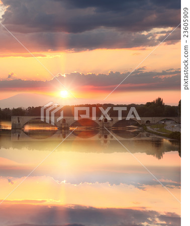 Avignon Bridge and river at sunset,Provence,France 23605909