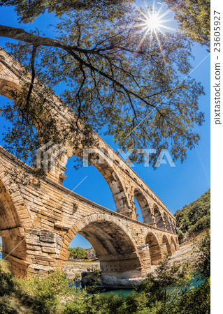 Pont du Gard against sunset in Provence, France 23605927