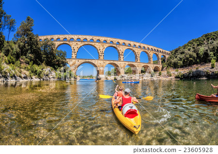 Pont du Gard with paddle boats in Provence, France 23605928