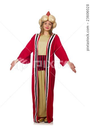Woman wizard in red clothing isolated on white Woman wizard in red clothing isolated on white 23606028