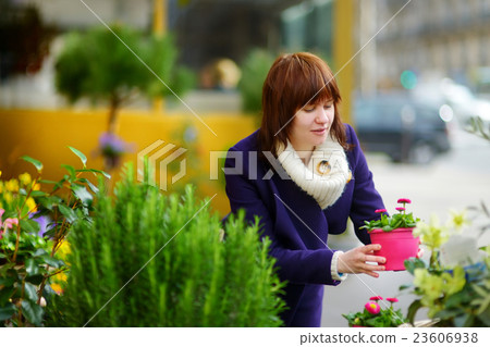 Beautiful woman selecting flowers at flower market Beautiful woman selecting flowers at flower market 23606938