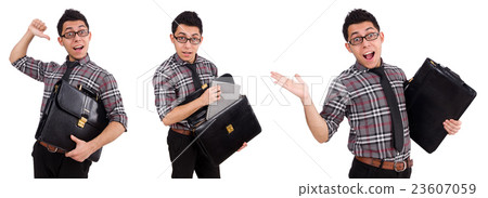 Young employee with briefcase isolated on white 23607059