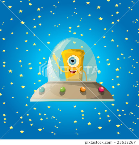 alien spaceship . orange alien in space vector. 23612267
