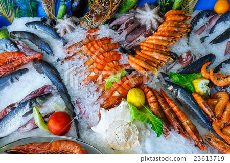 fresh seafood in the fridge fresh seafood in the fridge 23613719